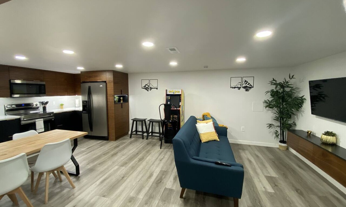 West Valley City Apartment | Luxury basement, escape comfort family friendly & pet friendly w arcade pac-man