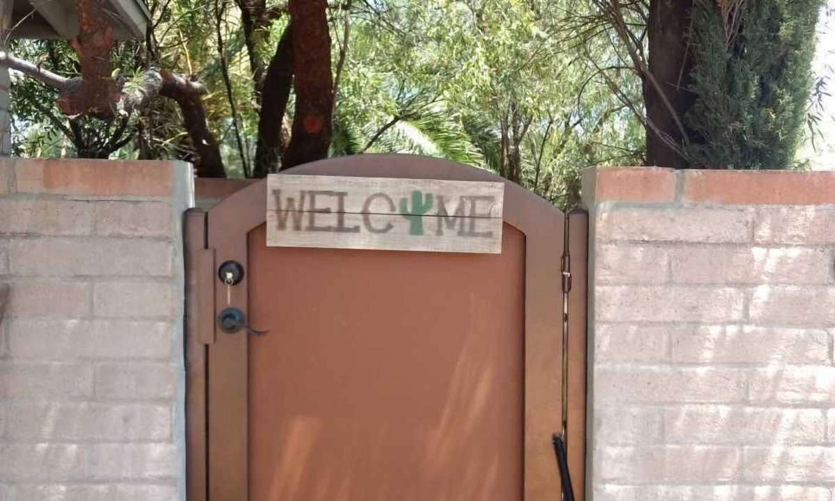 Rancho Feliz House | Palm trees, pool in Northwest Tucson next to Catalina mountains, Southwest shops
