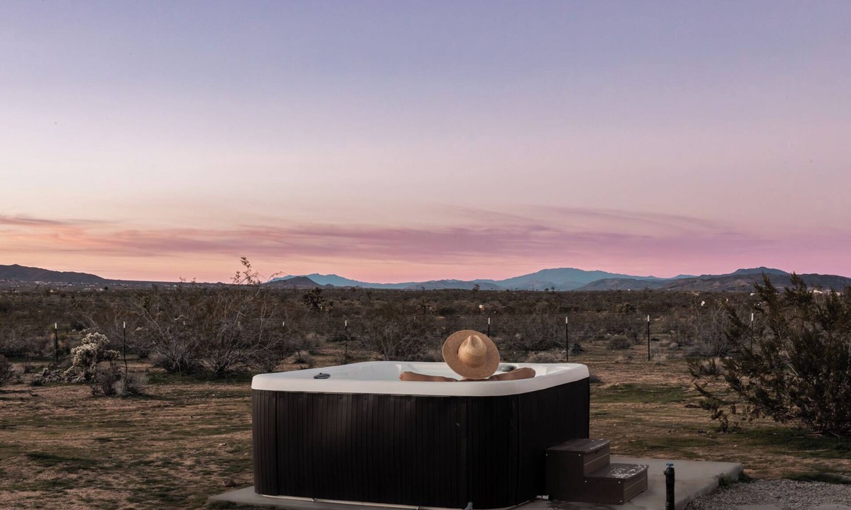 Yucca Valley House | Sunset Showdown: A cozy cabin with hot tub and firepit, fenced in yard