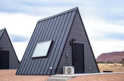 Teasdale Cabin | #52 Star-Gazing A-frame cabin, King Bed, No Pets, Bathroom at Bath house