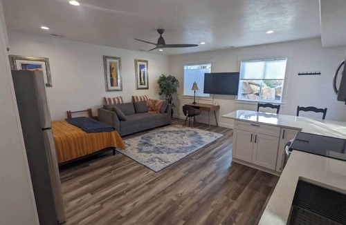 Herriman Apartment | Acadia Studio - Ground-Level Farmhouse w/Shared Hot Tub - 25 Min to SLC