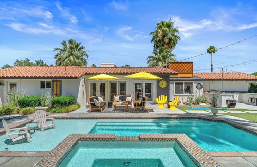 Tahquitz River Estates House | Good Vibes Only – Historic Spanish Hacienda with Pool, Spa, Fire Pit & Mountain Views