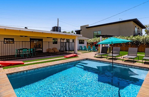 Southwest Village House | Modern home steps from Old Town with heated pool, gas grill, & outdoor fireplace