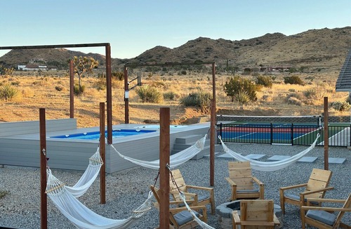 Yucca Valley House | Spacious House w/Panoramic View, Pickleball, Game Room, Playset, Hot Tub & Pool