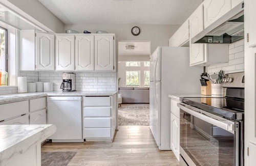 Mount Hood Village House | Spacious Mountain Home with Decks, Firepit, Grill, Wood Stove, W&D, & Free WiFi