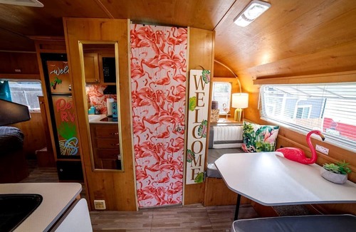 Granite Hills House | Vintage-Inspired Retro RV with Flamingo Theme Near Coast & Hiking Trails, El Cajon CA