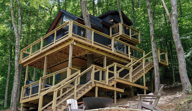 Experience Elevated Living: Upscale Treehouse Cabin in Hocking Hills on 20 acres in Logan
