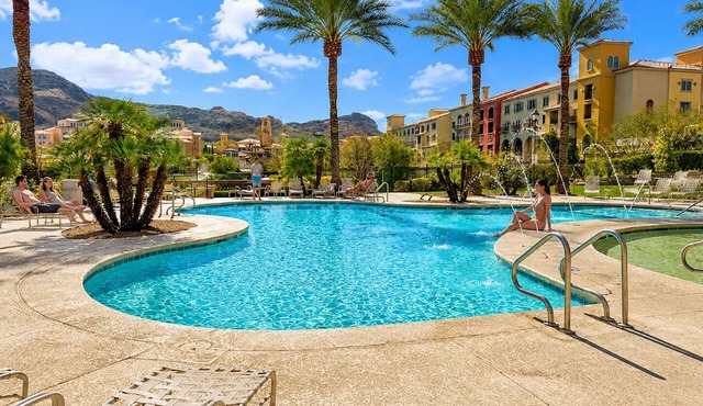 Lake Las Vegas condo with balcony, lake and golf course view