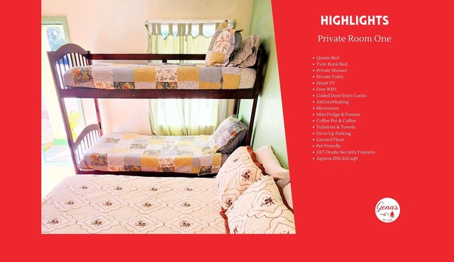 Private Room #1: Queen + Bunk & Private Bath
