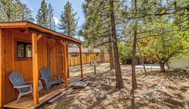 Updated single-level ranch with fenced yard, fire pit, spa, and outdoor dining! in Big Bear City